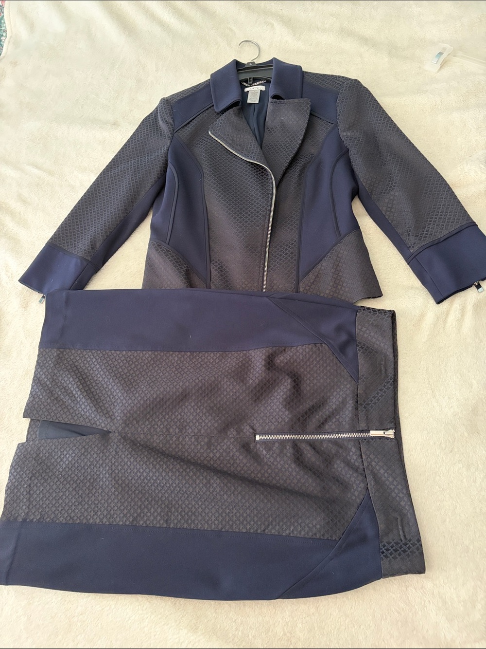 Cache Navy Textured Two-Piece Blazer & Skirt Set